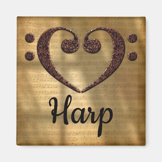 ダブルベースクレフ、 音符記号ハートハープ マグネット (正面)