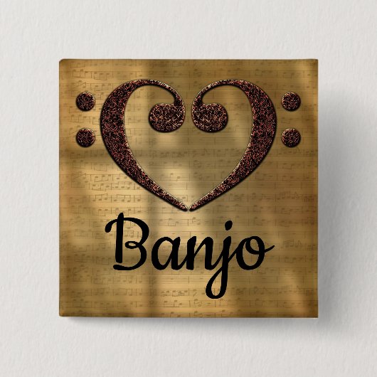 ダブルベースクレフ、 音符記号ハートバンホ 缶バッジ (正面)