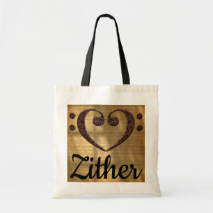 ダブルベースクレフ、 音符記号ハートZither トートバッグ