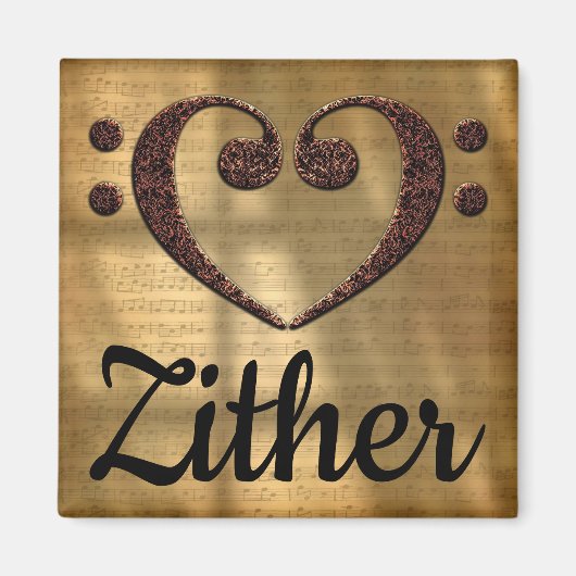 ダブルベースクレフ、 音符記号ハートZither マグネット (正面)