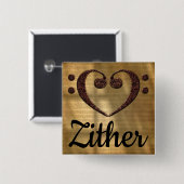 ダブルベースクレフ、 音符記号ハートZither 缶バッジ (正面&裏面)