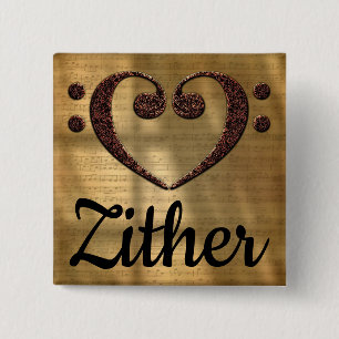 ダブルベースクレフ、 音符記号ハートZither 缶バッジ