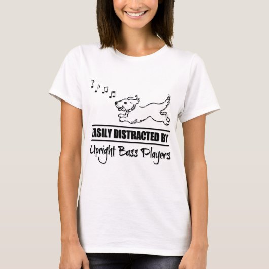 ダブルベース奏者に気を取られがちな犬 Tシャツ (正面)