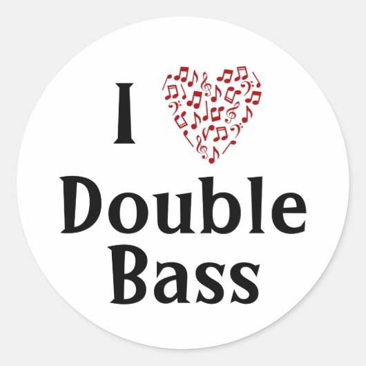 ダブルベース 赤いハートの音符で音楽を愛する ラウンドシール (正面)