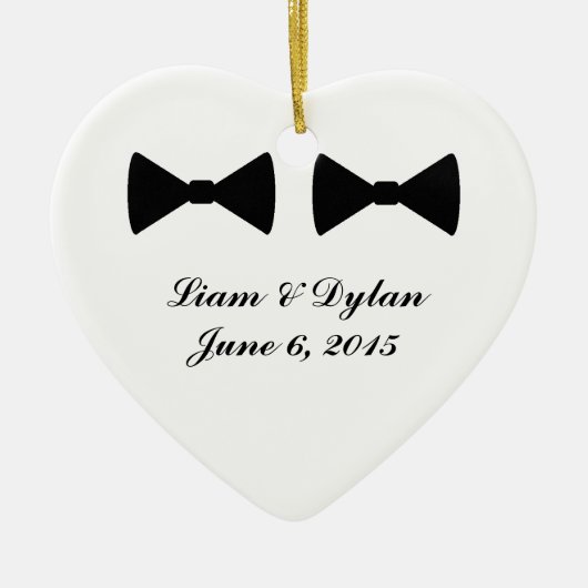 「ダブルボウタイ」ハートオーナメント セラミックオーナメント (正面)