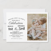 ダブルモダンお祝い誕生日写真第1位と第3位 招待状 (正面)