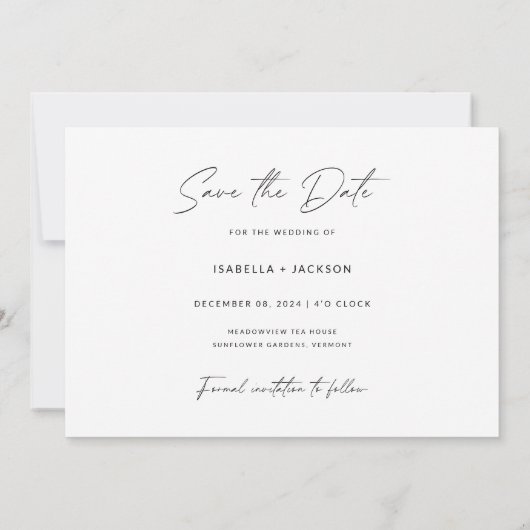 ダブルモダンサイドフォトウェディング日付を保存 招待状 (裏面)