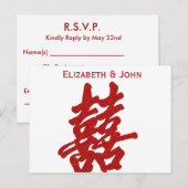ダブルモダンハピネス結婚式RSVP インビテーションポストカード (正面/裏面)
