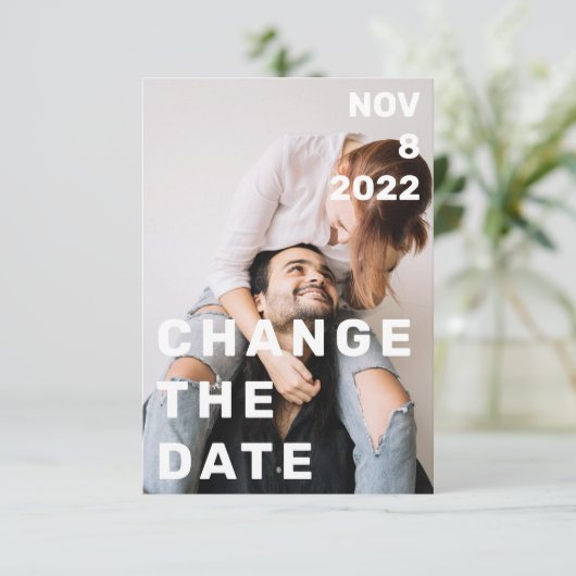 ダブルモダンフォト大きはっきりしたく、日付を変更 招待状 (スタンド正面)