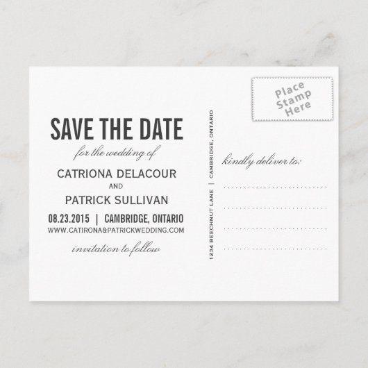 ダブルモダンフレーム写真日付はがきを保存 案内ポストカード (裏面)