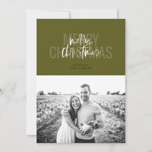 ダブルモダンメリークリスマス垂直エバーグリーン シーズンカード (正面)