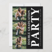 ダブルモダン卒業式パーティー写真コラージュ 招待状 (正面)
