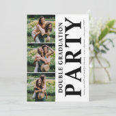 ダブルモダン卒業式パーティー写真コラージュ 招待状 (スタンド正面)