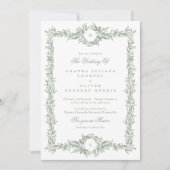ダブルモノグラムセージ緑結婚植物体 招待状 (正面)