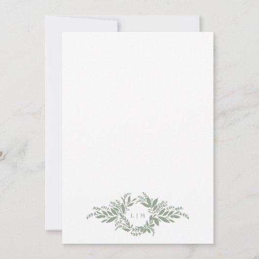 ダブルモノグラムセージ緑結婚植物体 招待状 (裏面)