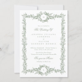 ダブルモノグラムセージ緑結婚植物体 招待状