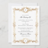 ダブルモノグラム金ゴールド植物体結婚格 招待状 (正面)