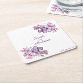 ダブルライラパーソナライズされたの結婚花 スクエアペーパーコースター (アングル)