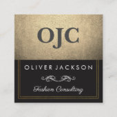 ダブルライン加工の絶妙な金ゴールドレザー スクエア名刺 (正面)