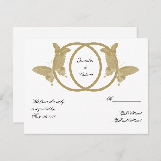 ダブルリングや輪バタフライモノグラム応答カード 出欠カード (正面/裏面)