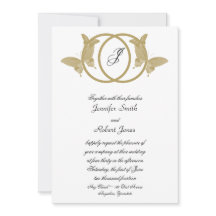 ダブルリングや輪バタフライモノグラム結婚式招待状