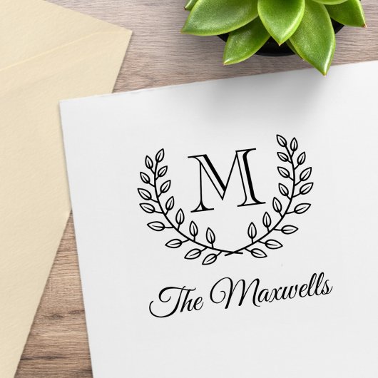 ダブルリースモノグラムイニシャルファミリー名 ラバースタンプ