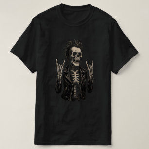 ダブルロックスケルトン 金属の角がTシャツを突き上げている» Tシャツ