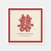 ダブル中国のハピネス結婚のフローラ紙削減 スタンダードカクテルナプキン (正面)