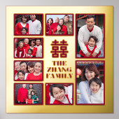 ダブル中国のハピネス赤金ゴールド家族の写真 箔ポスター (正面)
