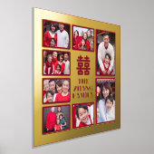 ダブル中国のハピネス赤金ゴールド家族の写真 箔ポスター (レイダウン)