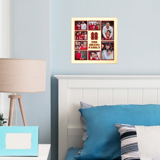 ダブル中国のハピネス赤金ゴールド家族の写真 箔ポスター (インサイチュ (寝室))