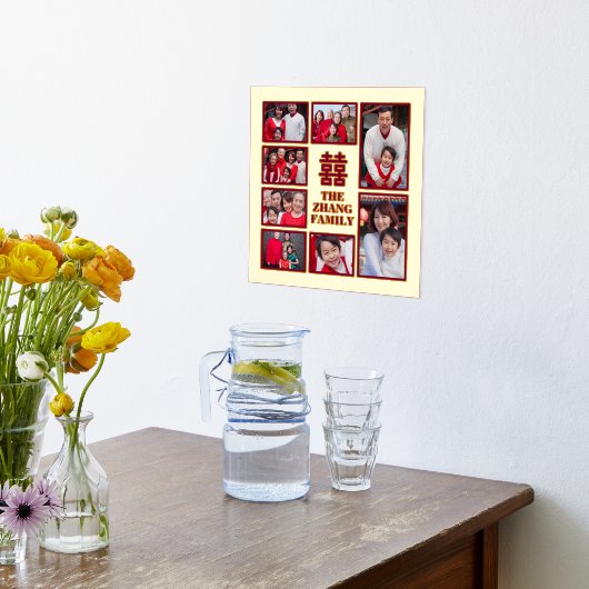 ダブル中国のハピネス赤金ゴールド家族の写真 箔ポスター (レイダウン (キッチン))