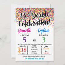 ダブル兄弟姉妹誕生日招待状