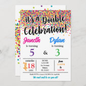 ダブル兄弟姉妹誕生日招待状 招待状 (正面/裏面)