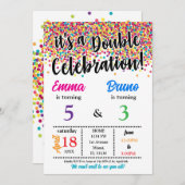 ダブル兄弟姉妹誕生日招待状 招待状 (正面/裏面)
