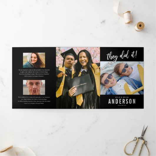 ダブル卒業写真パーティの招待状 三つ折り招待状 (外部)