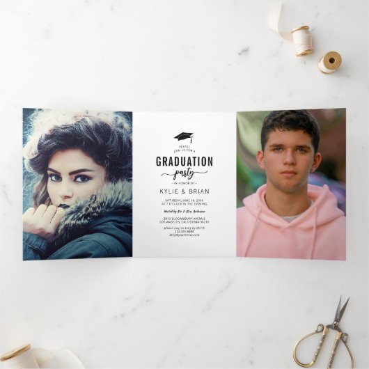 ダブル卒業写真パーティの招待状 三つ折り招待状 (内部)
