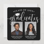 ダブル卒業式2写真白黒共同パーティー 招待状 (正面)