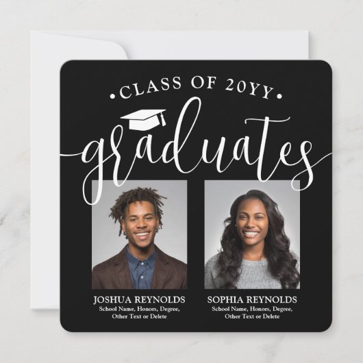 ダブル卒業式2写真白黒共同パーティー 招待状 (正面)