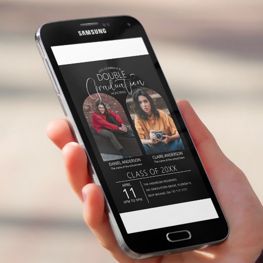 ダブル大学院アーチ写真卒業招待状 招待状