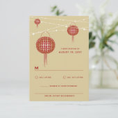 ダブル白熱［赤熱］光を放つハピネス中国のラ結婚ンタン 出欠カード (スタンド正面)