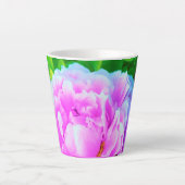 ダブル素晴らしピンク牡丹フラワー詳細 カフェラテマグ (正面)