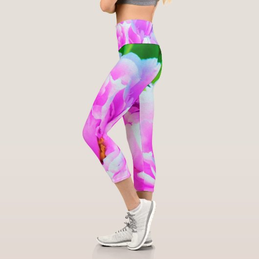 ダブル素晴らしピンク牡丹フラワー詳細 カプリレギンス (左)