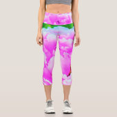 ダブル素晴らしピンク牡丹フラワー詳細 カプリレギンス (正面)