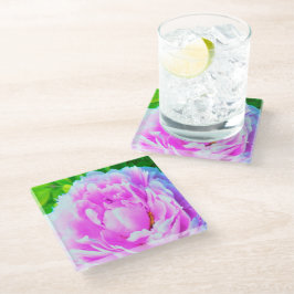 ダブル素晴らしピンク牡丹フラワー詳細 ガラスコースター