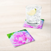 ダブル素晴らしピンク牡丹フラワー詳細 スクエアペーパーコースター (インサイチュ)