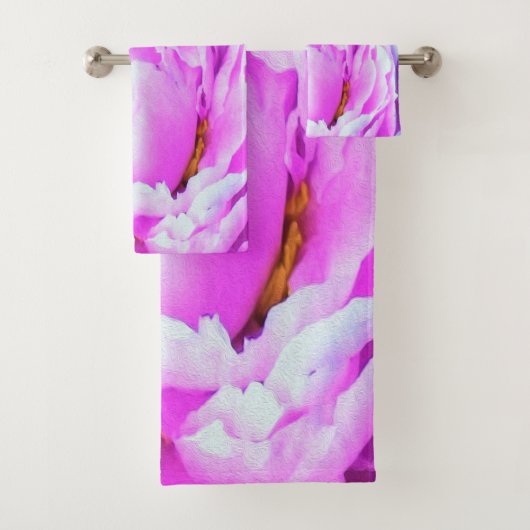 ダブル素晴らしピンク牡丹フラワー詳細 バスタオルセット (インサイチュ)