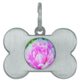 ダブル素晴らしピンク牡丹フラワー詳細 ペットネームタグ