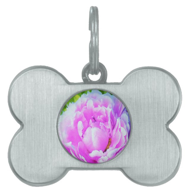 ダブル素晴らしピンク牡丹フラワー詳細 ペットネームタグ (正面)