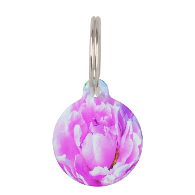 ダブル素晴らしピンク牡丹フラワー詳細 ペット　ネームタグ (正面)